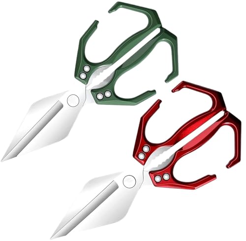 Multifunktionale Hochleistungs-Küchenschere, 2-in-1 Ergonomische Küchenschere, Japanische Schere Aus Kohlenstoffstahl For Schneiden Von Fleisch Gemüse Und Nüssen(Green+Red) von THUCHENYUC