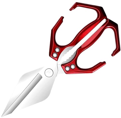 Multifunktionale Hochleistungs-Küchenschere, 2-in-1 Ergonomische Küchenschere, Japanische Schere Aus Kohlenstoffstahl For Schneiden Von Fleisch Gemüse Und Nüssen(Red) von THUCHENYUC