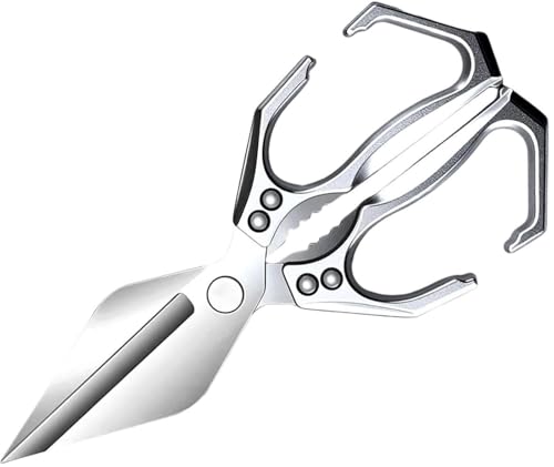 Multifunktionale Hochleistungs-Küchenschere, 2-in-1 Ergonomische Küchenschere, Japanische Schere Aus Kohlenstoffstahl For Schneiden Von Fleisch Gemüse Und Nüssen(Silver) von THUCHENYUC