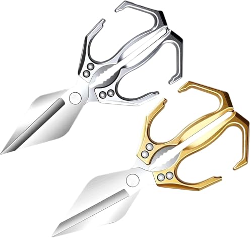 Multifunktionale Hochleistungs-Küchenschere, 2-in-1 Ergonomische Küchenschere, Japanische Schere Aus Kohlenstoffstahl For Schneiden Von Fleisch Gemüse Und Nüssen(Silver+Gold) von THUCHENYUC