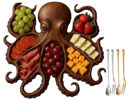 Oktopus-Wurstplatte, Käse-Brotbrett Mit Meeresmotiv, Originelles, Einzigartiges Serviertablett For Käse Fleisch Obst Einzigartiger Oktopus-Obstteller Serviertablett Aus Holz Im Kraken-Design(Style 1+S Oktopus-Wurstplatte, Käse-Brotbrett Mit Meeresmotiv, Originelles, Einzigartiges Serviertablett For Käse Fleisch Obst Einzigartiger Oktopus-Obstteller Serviertablett Aus Holz Im Kraken-Design(Style 1+S von THUCHENYUC