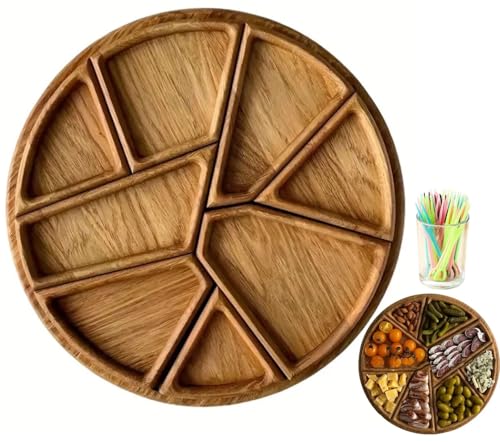 Puzzle-Serviertablett Aus Holz for Lebensmittel, Lustiges Serviertablett In Puzzleform Mit 8 Herausnehmbaren Fächern Trockenobst-Snackteller for Couchtisch Wohnzimmer Küche(1pcs) von THUCHENYUC