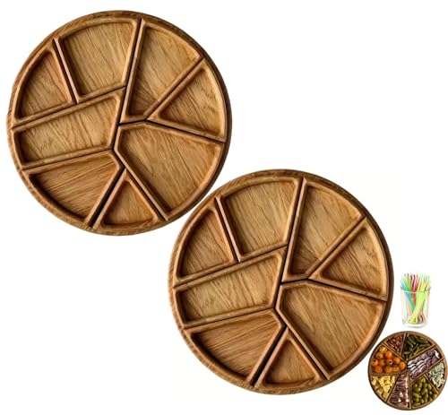 Puzzle-Serviertablett Aus Holz for Lebensmittel, Lustiges Serviertablett In Puzzleform Mit 8 Herausnehmbaren Fächern Trockenobst-Snackteller for Couchtisch Wohnzimmer Küche(2pcs) von THUCHENYUC