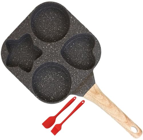 THUCHENYUC 4-Tassen-Eierpfanne, 4 Löcher Antihaftbeschichtete Eierpfannen Frühstückspfanne for Eier Steak Und Pfannkuchen Herzförmige Eierpfanne for Gasherd Und Induktionskochgeschirr(Black) von THUCHENYUC