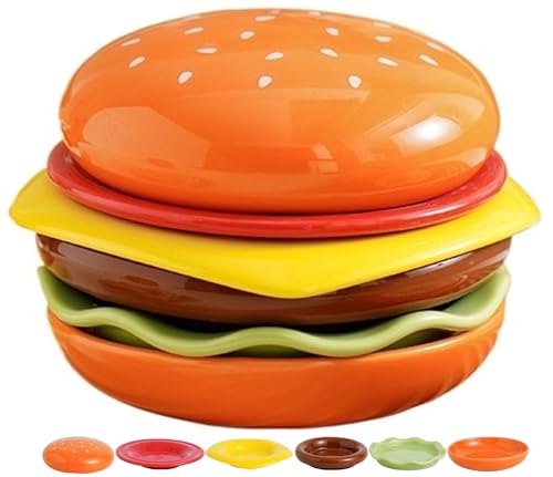 THUCHENYUC Hamburger-Teller-Set, 6er-Set Kleine Burger-Schälchen Sojasaucen-Schale Vorspeisenteller Süße Keramik-Schälchen Und -Teller In Hamburgerform Geschirr Neuartiges Geschirrgeschenk von THUCHENYUC