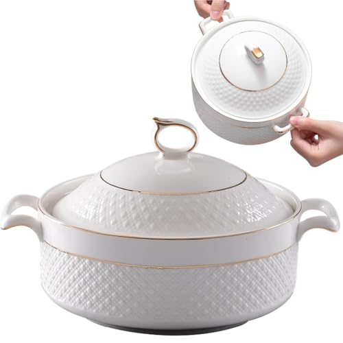 THUCHENYUC Suppenterrine Aus Keramik, 1,5 L, Weiße Servierschüsseln Mit Goldenem Rand, Suppenterrine Mit Doppelgriff, Mit Deckel Und Schöpfkelle, Set for Zuhause THUCHENYUC Suppenterrine Aus Keramik, 1,5 L, Weiße Servierschüsseln Mit Goldenem Rand, Suppenterrine Mit Doppelgriff, Mit Deckel Und Schöpfkelle, Set for Zuhause von THUCHENYUC