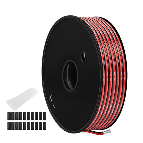 THUN-CT 16 AWG 1,31 mm² Rote-Schwarze Silikon Doppelleitung (Durchmesser: 3,0 mm x 6,0 mm), 25 Meter, Hohe Flexibilität, Geflechtsdrähte für LED-Streifen, 12V/24V DC, Elektro- und DIY-Projekte von THUN-CT