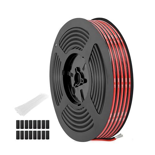 THUN-CT 20 AWG 0,52 mm² Rote-Schwarze Silikon Doppelleitung (Durchmesser: 1,8 mm x 3,6 mm), 15 Meter, Hohe Flexibilität, Geflechtsdrähte für LED-Streifen, 12V/24V DC, Elektro- und DIY-Projekte von THUN-CT
