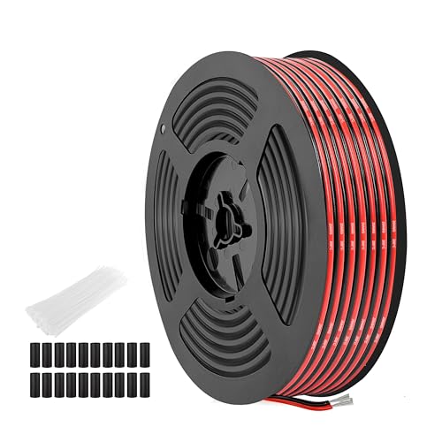 THUN-CT 20 AWG 0,52 mm² Rote-Schwarze Silikon Doppelleitung (Durchmesser: 1,8 mm x 3,6 mm), 25 Meter, Hohe Flexibilität, Geflechtsdrähte für LED-Streifen, 12V/24V DC, Elektro- und DIY-Projekte von THUN-CT