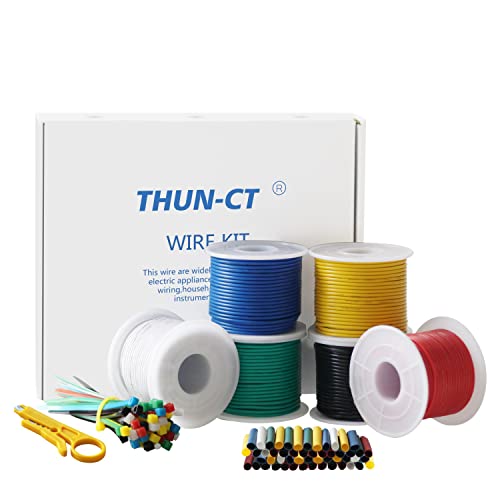 THUN-CT 0,52mm² 20AWG Elektrischer Draht Kabel Kit 6 Verschiedene Farbige Lnsgesamt 42 Meter (7 Meter Each Spulen) Verzinnt Kupferdraht Isoliert Electronic Wire Für DIY von THUN-CT