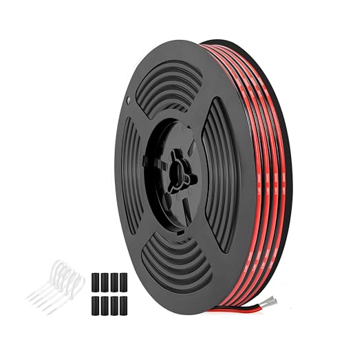 THUN-CT 22 AWG 0,32 mm² Rote-Schwarze Silikon Doppelleitung (Durchmesser: 1,7 mm x 3,4 mm), 5 Meter, Hohe Flexibilität, Geflechtsdrähte für LED-Streifen, 12V/24V DC, Elektro- und DIY-Projekte von THUN-CT