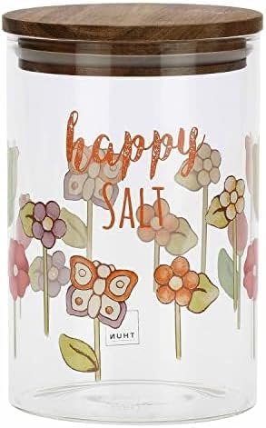 THUN, Barattolo per Farina in Vetro Decorato con Motivi Floreali e Tappo in Legno d'Acacia, Linea Happy Country, Ø 10 cm, 15 cm h, 900 ml THUN, Barattolo per Farina in Vetro Decorato con Motivi Floreali e Tappo in Legno d'Acacia, Linea Happy Country, Ø 10 cm, 15 cm h, 900 ml von THUN