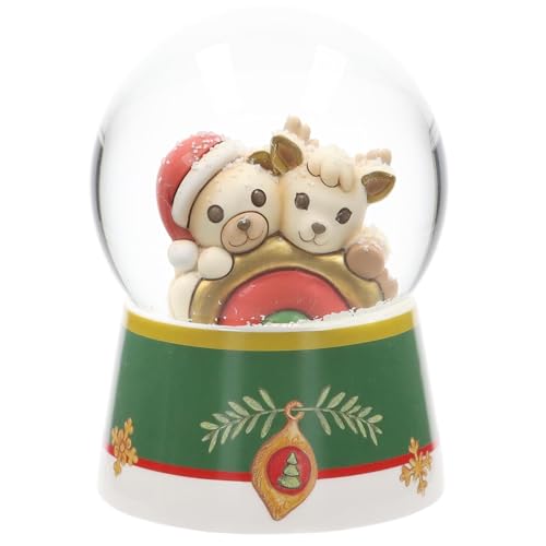 THUN, Boule de Neige mit Teddy und Rentier Robin mit Regenbogen aus Harz, Keramik und Glas, große Version, Weihnachtswünsche, 10 cm von THUN