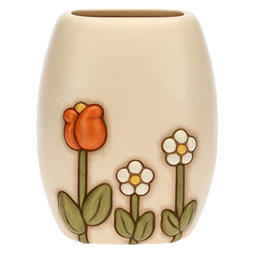 THUN, Vase aus Keramik, handverziert, mit konischer Blumendekoration, mittlere Version, Linie Happy Country, 15,6 x 12,2 x 19 cm von THUN