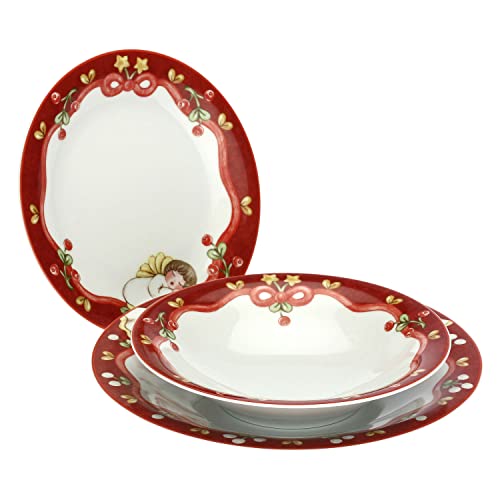 THUN - Set mit 6 süßen Weihnachts-Tellern, Porzellan, Weihnachtslinie, Living, Heimdekoration, flacher Teller Ø 27 cm; 2,3 cm h; Suppenteller Ø 21,5 cm; 4,4 cm h; Dessertteller Ø 21 cm; 1,9 cm h, von THUN