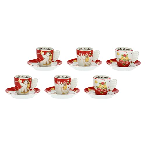 THUN - 6er Set Kaffeetassen Sweet Christmas - Porzellan - Weihnachtslinie - Living, Haus dekorieren, Tasse Ø 6,5 cm; 5,5 cm; 110 ml; Untertasse Ø 11,5 cm von THUN