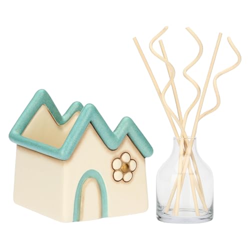 THUN - Diffusor-Halter in Form eines Hauses mit Blume aus Keramik, 11,7 x 10,9 cm, Höhe 12,1 cm, Kollektion Fragrances von THUN