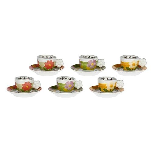 THUN, Set aus 6 Espressotassen aus Porzellan, handdekoriert mit Blumenmotiven, Linie Florianne, Tasse Ø 6,5 cm, Untertasse 12 cm von THUN