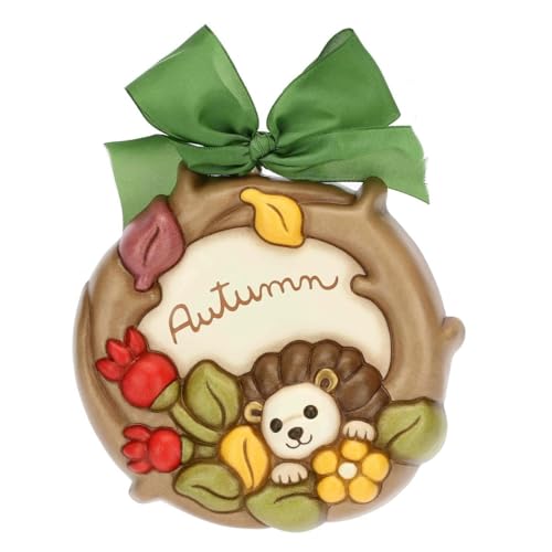 THUN, Formella Autumn, handverzierte Keramikformel mit kleinem Igel unter den Blumen, 15,5 x 3,9 x 15,5 cm H von THUN