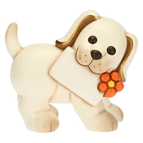 THUN - Hund mit personalisierbarem Schild - Wohnzimmer, Symbole, Tiere und Minianiere - handbemalte Keramik - 17,9 x 12,6 x 10 cm h von THUN