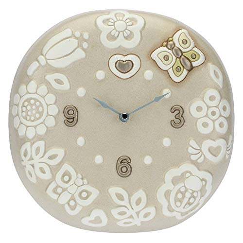 THUN - Runde Wanduhr mit Blumen und Schmetterlingen - Living, Uhren - Geschenkidee - Linie Prestige - Keramik; Uhrwerk aus Kunststoff - 25 x 25 x 5,5 cm von THUN