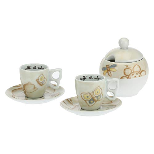 THUN - Set 2 Kaffeetassen und Zuckerdose - Linie Elegance - Porzellan - 110 ml - Ø 6,5 cm - 5,5 cm h - Untertasse Ø 11,5 cm - Zuckerdose 11 x 120 cm h - 110 ml von THUN