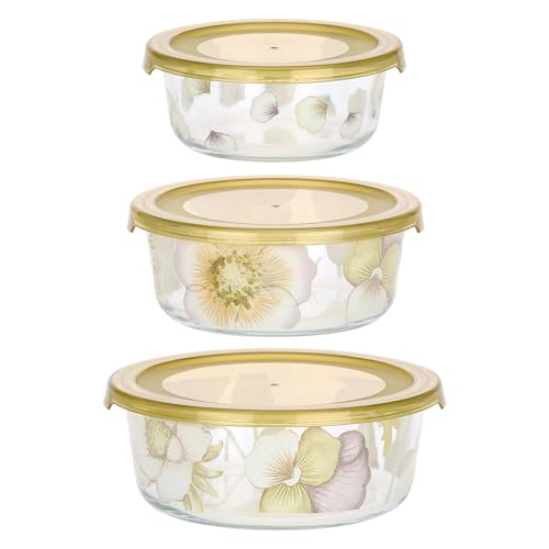 THUN - Set 3 luftdichte Behälter - Glas - Country Bloom Kollektion - 17,2 x 6,5cm 800ml - 15 x 6cm 500ml - 13 x 5,2 300ml von THUN