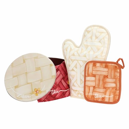 THUN, Set aus Blech, Linie Umarmungen, Set für Sammler, Geschenkidee für Weihnachten, Box 21 x 13 cm, Handschuh 18 x 30 cm, Topflappen 16 x 16 cm, Geschirrtuch 50 x 68 cm von THUN