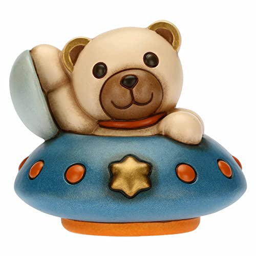 THUN - Teddy Astronauta auf Navicella, Medium Version - Leben, Symbole, Gastgeschenke für die Taufe - handbemalte Keramik - 4,4 x 4,4 x 7 cm h von THUN