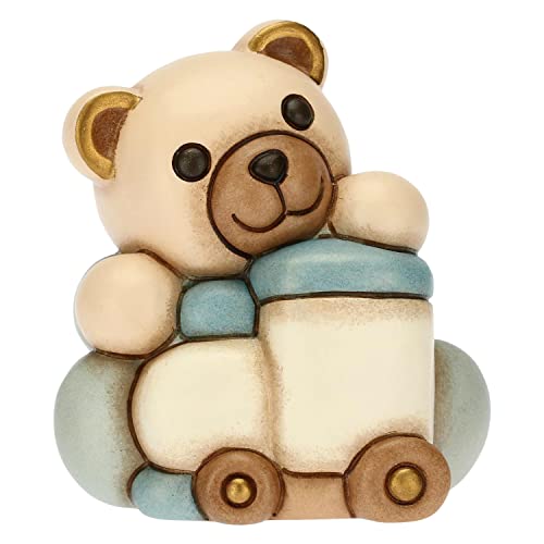 THUN - Teddy mit Zug für Ihn - Gastgeschenke, Bonboniere Taufe - handbemalte Keramik - 3,6 x 2,6 x 7 cm h von THUN