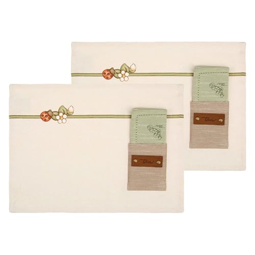 THUN Tischset 2er Set mit Tasche und Serviette 100% Baumwolle Country Bloom Collection Tischset 33x45 cm Serviette 40x40 cm von THUN