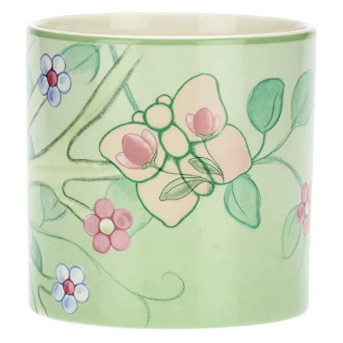 THUN Ostern 2023, Vase aus Steinzeug, verziert mit Schmetterlingen und Blumen aus Steingut, grüne Version, Linie Ostern fabelhaft, 20,7 x 4,7 x 20,7 cm von THUN