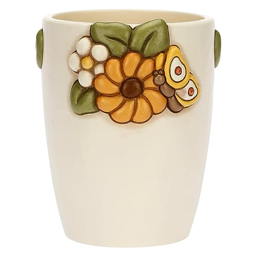 THUN, Vase mit Ringelblumenblüte aus Keramik, handdekoriert, mittlere Version, Linie Herbstgeschichten, 16,7 x 16 x 21 cm von THUN