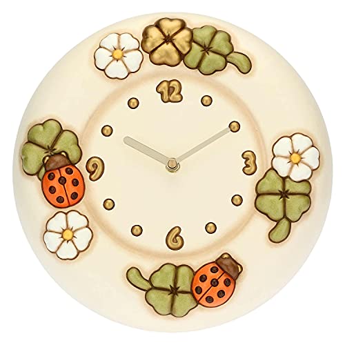 THUN - Wanduhr mit Blumen, Marienkäfern und Kleeblättern - Living, Heimdekoration - Geschenkidee - Country-Linie - Keramik, Mechanismus aus Kunststoff - Ø 26 cm; Tiefe 4,5 cm von THUN