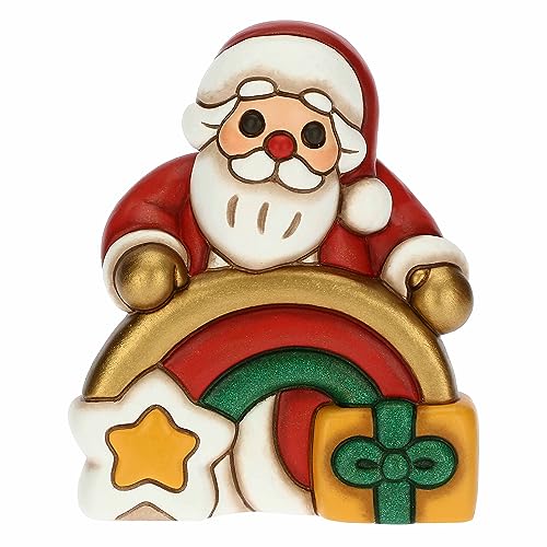 THUN - Weihnachtsmann mit Regenbogen aus Keramik, handdekoriert, Weihnachtswünsche, Weihnachtsdekoration, 8,7 x 6,1 x 10,5 cm h von THUN