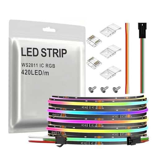 SPI COB RGB IC LED-Lichtstreifen FOB WS2811 Gleichmäßiges Licht mit hoher Dichte, UL-gelisteter Traumfarb-Lichtstreifen, DC24V, Farbverlaufsstreifen (DC24V Black PCB, 12.8FT 420LED/m) von THUNGCIT