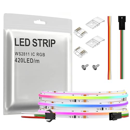 SPI COB RGB IC LED-Lichtstreifen FOB WS2811 Gleichmäßiges Licht mit hoher Dichte, UL-gelisteter Traumfarb-Lichtstreifen, DC24V, Farbverlaufsstreifen (DC24V White PCB, 6.4FT 420LED/m) von THUNGCIT