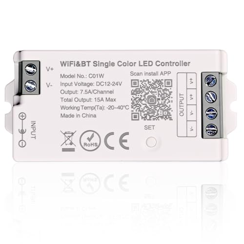 TUNICHX C01W Monochrome LED-Streifensteuerung 2,4 GHz WiFi-Gruppensteuerung Alexa Google Home Smartphone-App-Steuerung Kompatibel mit WR02RF LM007 LM087 FUT006 B1 Mi-Boxer/Mi-Light Dim Remote TUNICHX C01W Monochrome LED-Streifensteuerung 2,4 GHz WiFi-Gruppensteuerung Alexa Google Home Smartphone-App-Steuerung Kompatibel mit WR02RF LM007 LM087 FUT006 B1 Mi-Boxer/Mi-Light Dim Remote von THUNGCIT