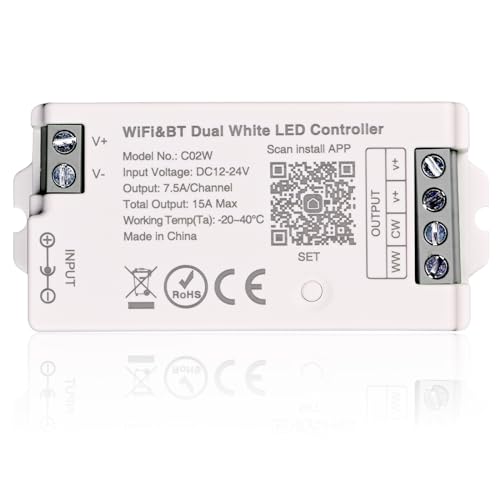 TUNICHX LED CCT-Streifen Farbtemperatur LED-Streifen Dual White 2700K-6500K 2,4 GHz WiFi-Gruppensteuerung Alexa Google Home Kompatibel mit WR02RF LM007 B2 FUT007 Mi-Boxer/Mi-Light CCT-Fernbedienung TUNICHX LED CCT-Streifen Farbtemperatur LED-Streifen Dual White 2700K-6500K 2,4 GHz WiFi-Gruppensteuerung Alexa Google Home Kompatibel mit WR02RF LM007 B2 FUT007 Mi-Boxer/Mi-Light CCT-Fernbedienung von THUNGCIT