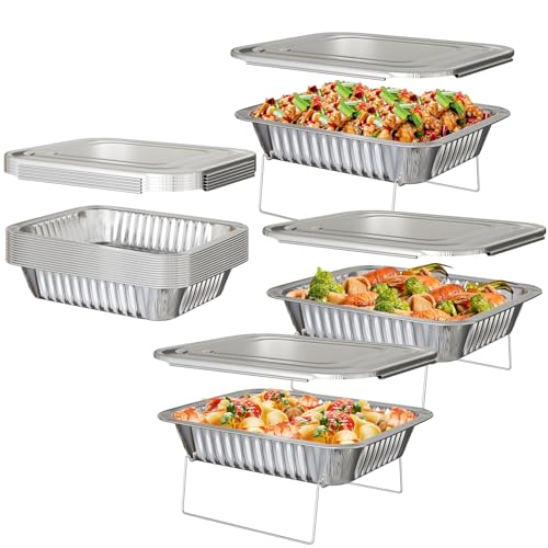 THWRAI Einweg-Raffing-Buffet mit Abdeckungen, 22,9 x 33 cm Pfannen, Deckel und wiederverwendbare Ständer, Aluminium-Lebensmittelbehälter zum Aufbewahren und Erhitzen von Lebensmitteln für Partys von THWRAI