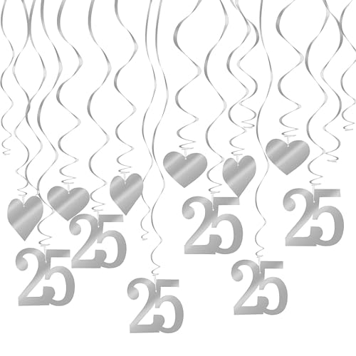 THXFUNAREA 18 Stück Deko Silberhochzeit, Deko zur Silberhochzeit Girlande, 25 Deko Silberhochzeit Silber Wirbel, Silberhochzeit Herzen Girlande, für Geburtstag,Hochzeit,Jubiläum Oder Partydeko von THXFUNAREA