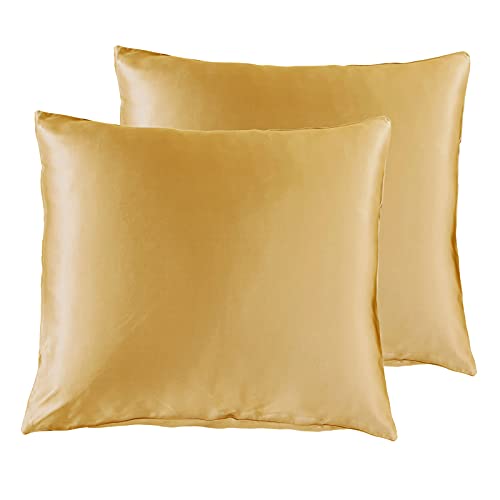 THXSILK 100% 19 Momme Seide Kissenbezüge 2 Stück für Haare, Luxus Echte Seidenkissen Bezug Haarpflege, Bio und Atmungsaktiv, 80x80cm, Gold von THXSILK