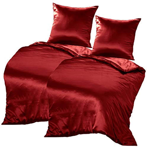 THXSILK 100% Seidenbettwäsche Set 4 teilig, 2 Bettbezüge 135 x 200 cm und 2 Kissenbezüge 80 x 80 cm, 19 Momme Maulbeerseide Bettwäsche, Weich Komfortabel und Glatt, Rot von THXSILK