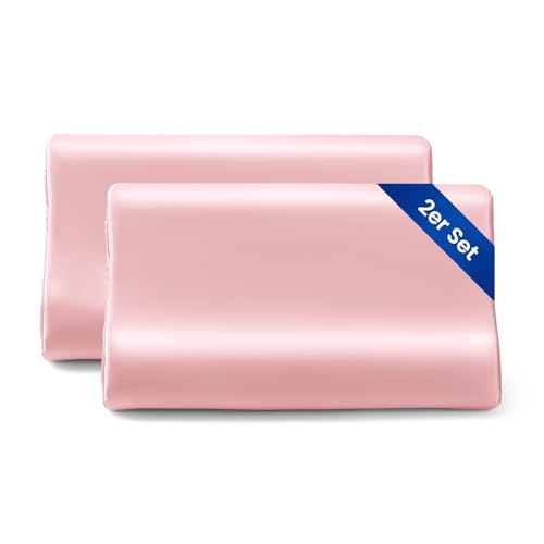 THXSILK 19 Momme 2er Set Seidenkissenbezug für Kontur Gedächtnisschaum Kissen Latex Cervical Maulbeerseide Nackenkissen, Hypoallergen Waschbar (50x30x10/7 cm（2er-Pack）, Bezauberndes Rosa) von THXSILK