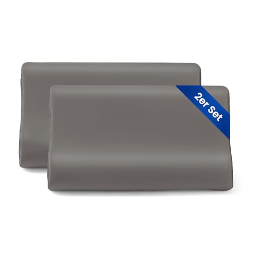 THXSILK 19 Momme 2er Set Seidenkissenbezug für Kontur Gedächtnisschaum Kissen Latex Cervical Maulbeerseide Nackenkissen, Hypoallergen Waschbar (50x30x10/7 cm（2er-Pack）, Dunkel Grau) von THXSILK