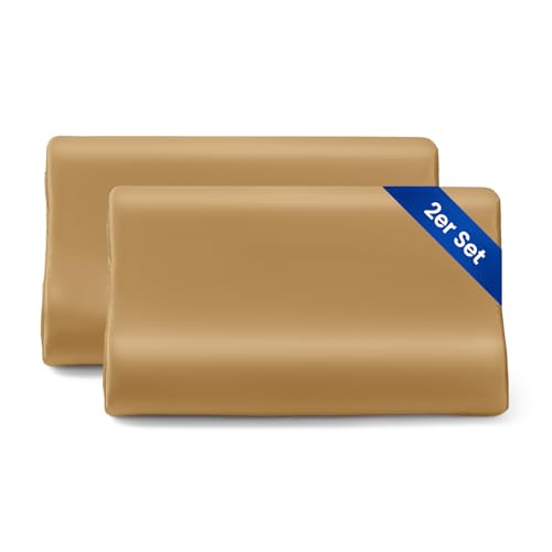 THXSILK 19 Momme 2er Set Seidenkissenbezug für Kontur Gedächtnisschaum Kissen Latex Cervical Maulbeerseide Nackenkissen, Hypoallergen Waschbar (50x30x10/7 cm（2er-Pack）, Gold) von THXSILK