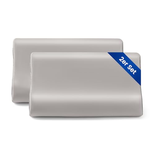 THXSILK 19 Momme 2er Set Seidenkissenbezug für Kontur Gedächtnisschaum Kissen Latex Cervical Maulbeerseide Nackenkissen, Hypoallergen Waschbar (50x30x10/7 cm（2er-Pack）, Grau) von THXSILK