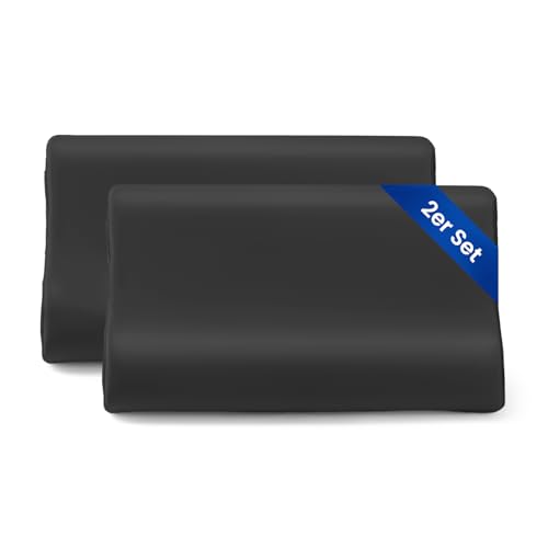 THXSILK 19 Momme 2er Set Seidenkissenbezug für Kontur Gedächtnisschaum Kissen Latex Cervical Maulbeerseide Nackenkissen, Hypoallergen Waschbar (50x30x10/7 cm（2er-Pack）, Schwarz) von THXSILK