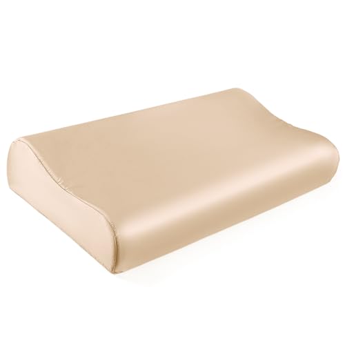 THXSILK 19 Momme Maulbeerseide Kissenbezug für Kontur Gedächtnisschaum Kissen Latex Kissenbezug Cervical Kissenbezug, Hypoallergen Waschbar (50 x 30 x 10/7 cm, Gold) von THXSILK