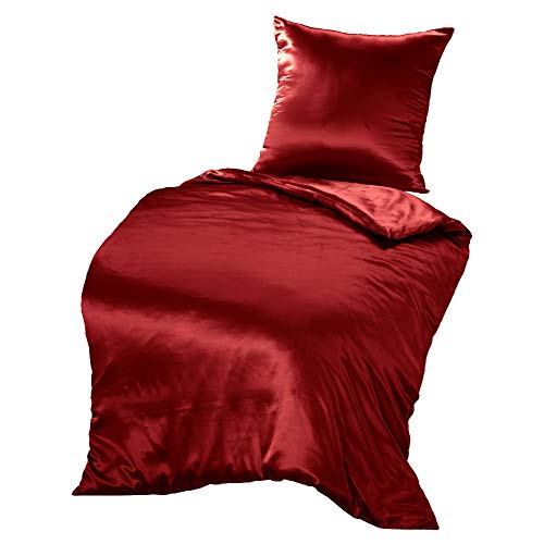 THXSILK Seidenbettwäsche Set 2 teilig, Bettbezug 135 x 200 cm und 80 x 80 cm Kissenbezug, Hypoallergen 19 Momme Maulbeerseide Bettwäsche, Ultra Weich und Glatt, rot von THXSILK